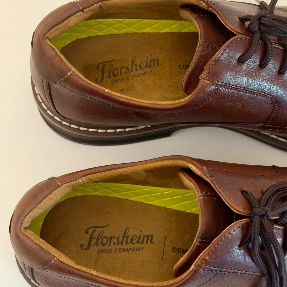 Florsheim Mens Brown Leather Plain Toe Derby Dress Shoes 13369-222‎ Size 10M